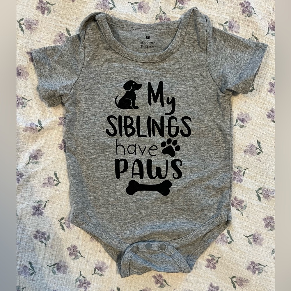 Gray My Siblings Have Paws Baby Onesie 12 M